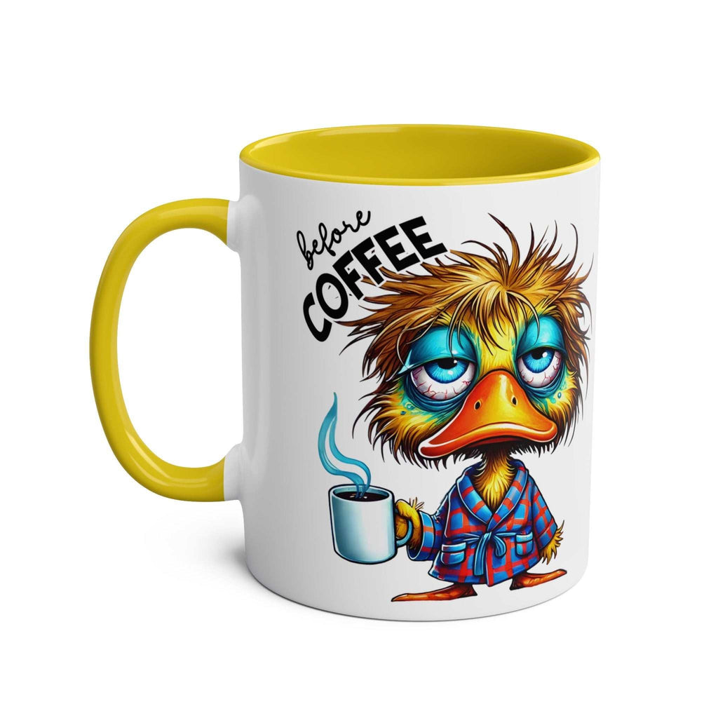 Fun Sarcastic Coffee Mug with quirky duck design, 11oz ceramic, glossy finish.