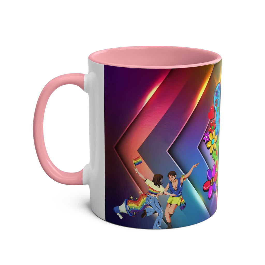 LGBTQ+ Pride mug with vibrant rainbow design and high-quality ceramic.