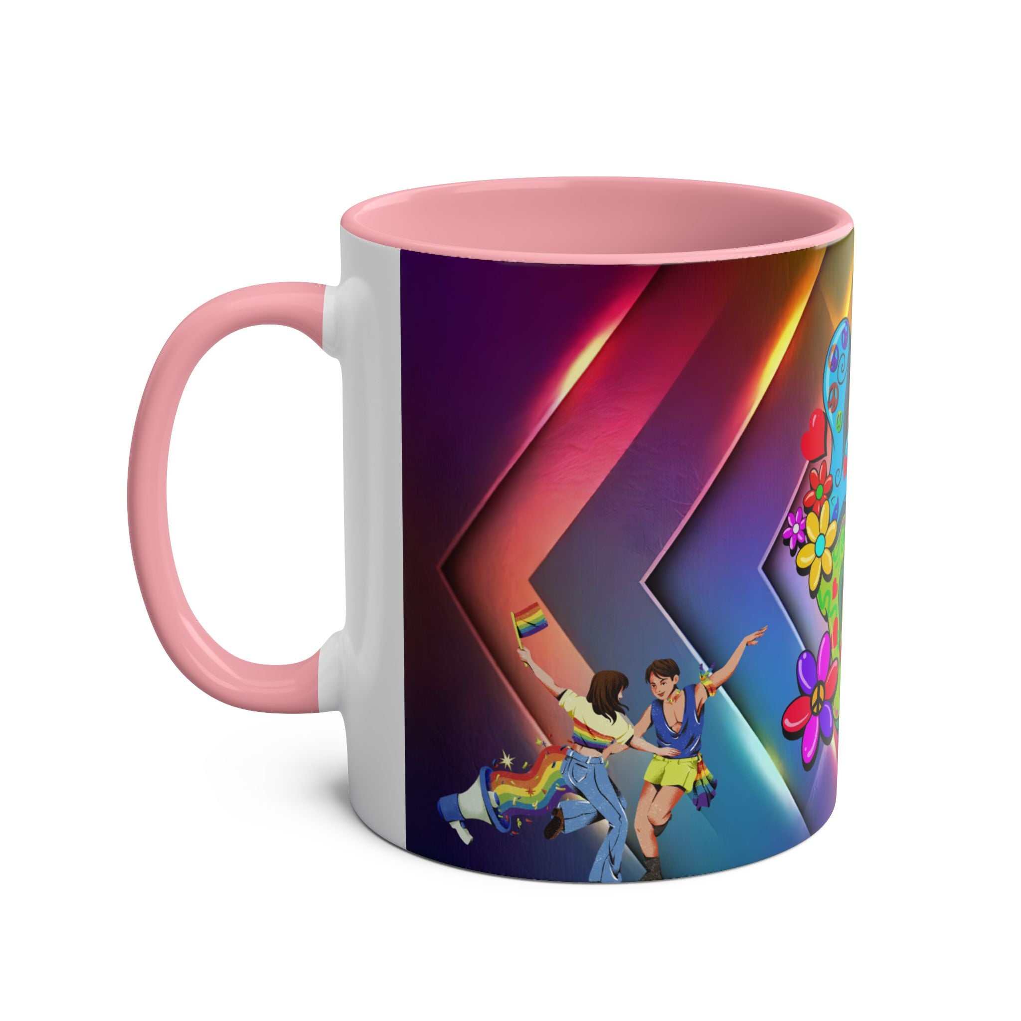 LGBTQ+ Pride mug with vibrant rainbow design and high-quality ceramic.