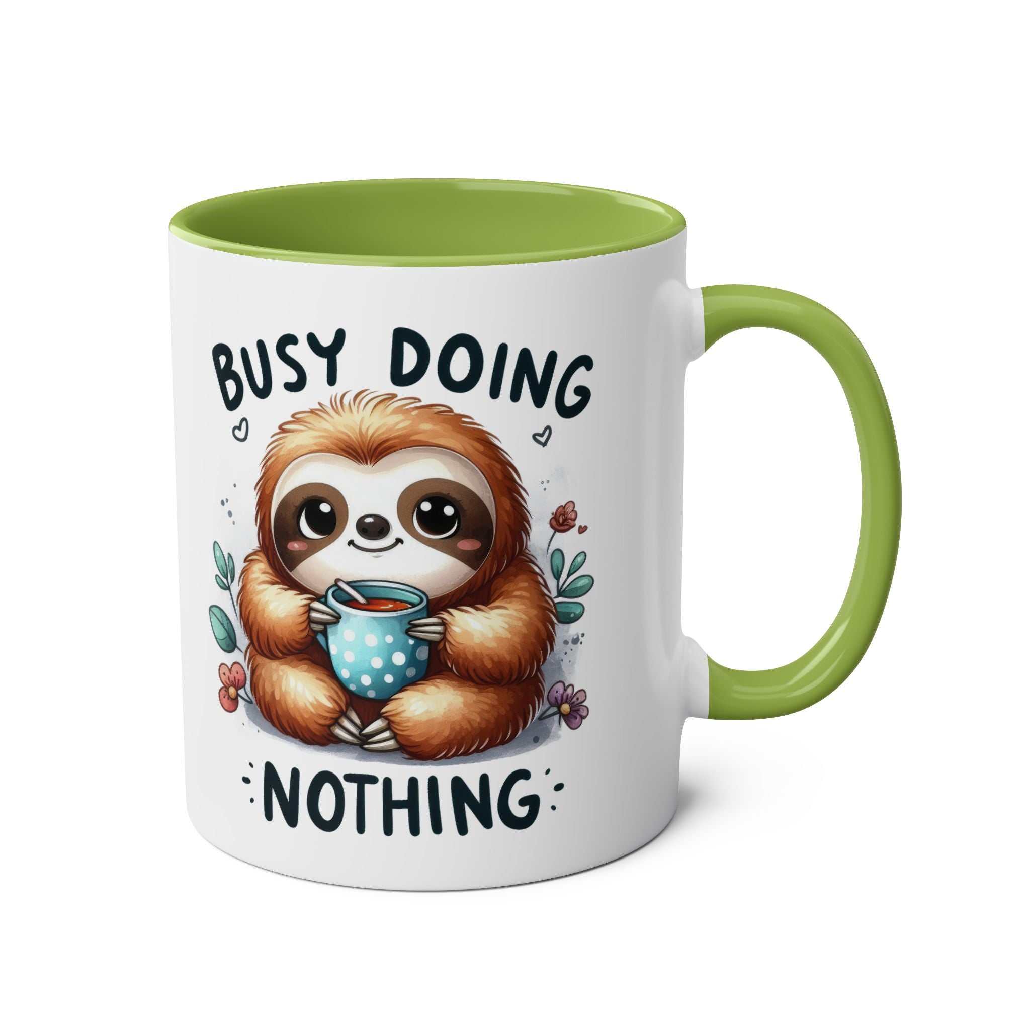 cute sloth coffee mug with whimsical design and green interior
