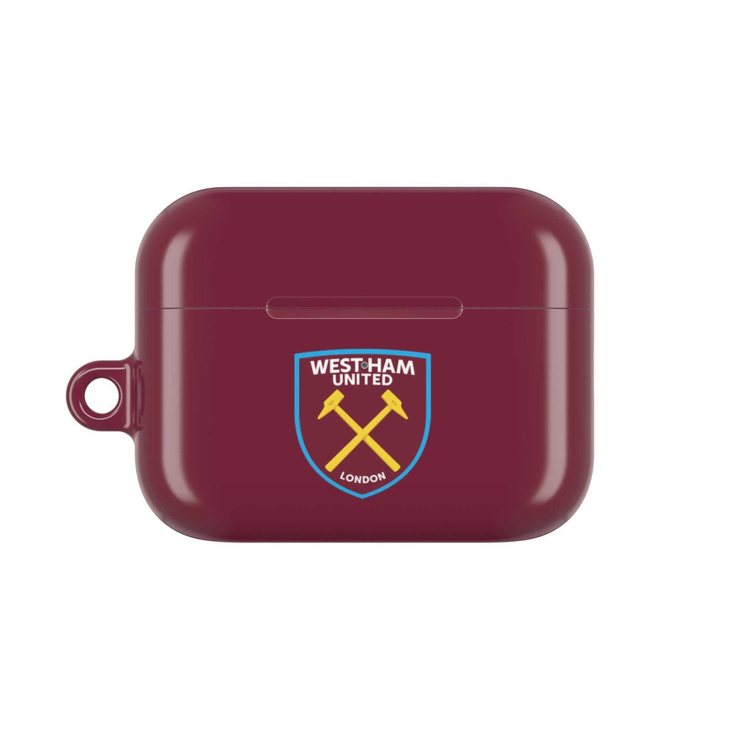 West Ham Utd FC protective AirPods case with claret and blue colors and crossed hammers crest