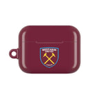 West Ham Utd FC protective AirPods case with claret and blue colors and crossed hammers crest