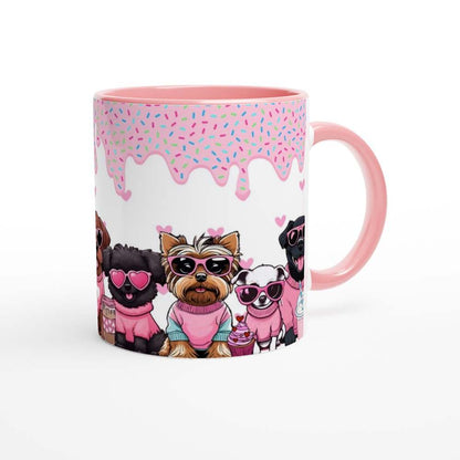 Cute puppy Valentine’s Day mug with vibrant design, perfect for dog lovers; ceramic, microwave and dishwasher safe.