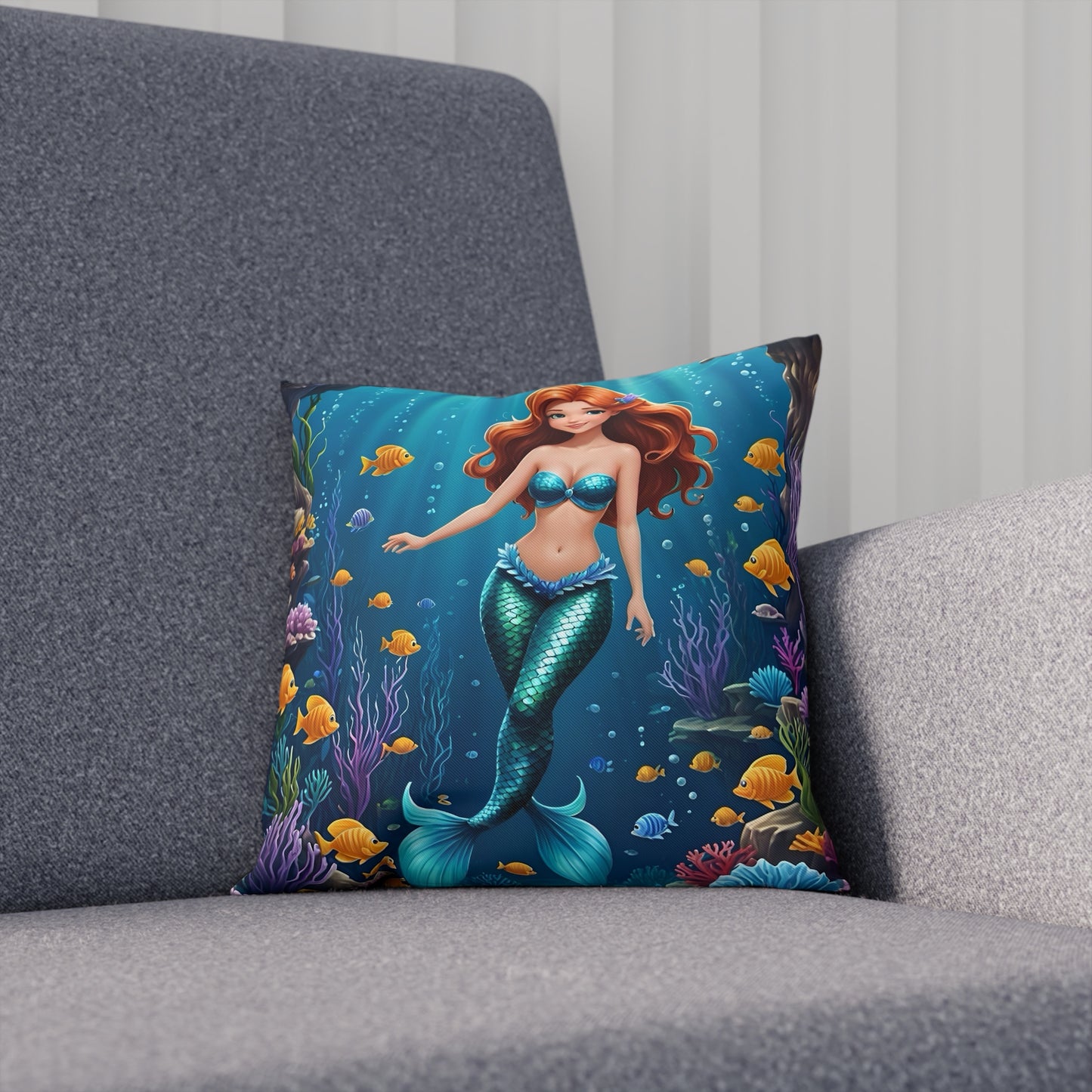 Beautiful Mermaid Cotton Drill Square Cushion