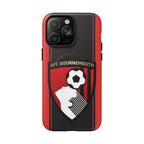 AFC Bournemouth MagSafe iPhone case with red and black colors, club crest, dual layer protection, and MagSafe compatibility