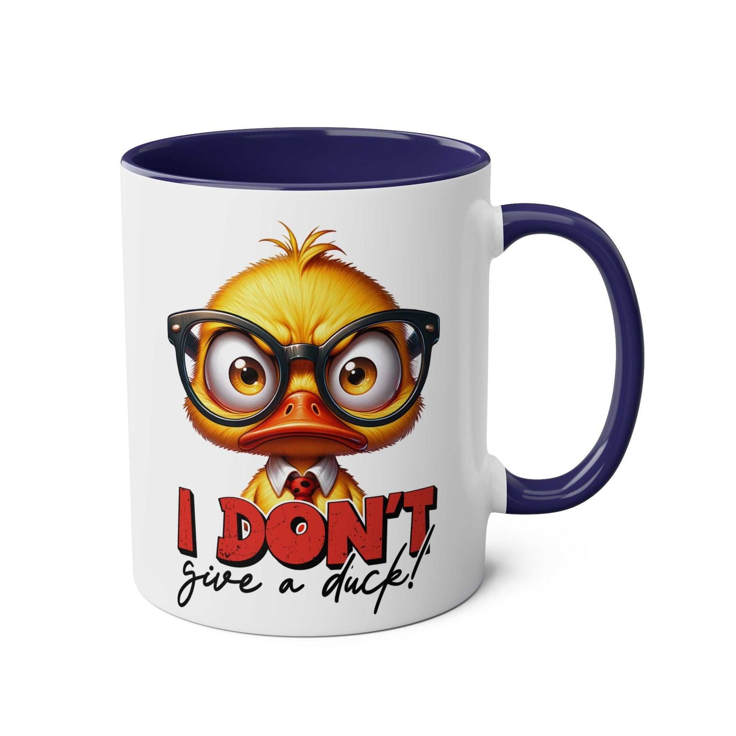 I Dont Give A Duck Coffee Mug with playful duck design and glossy finish.