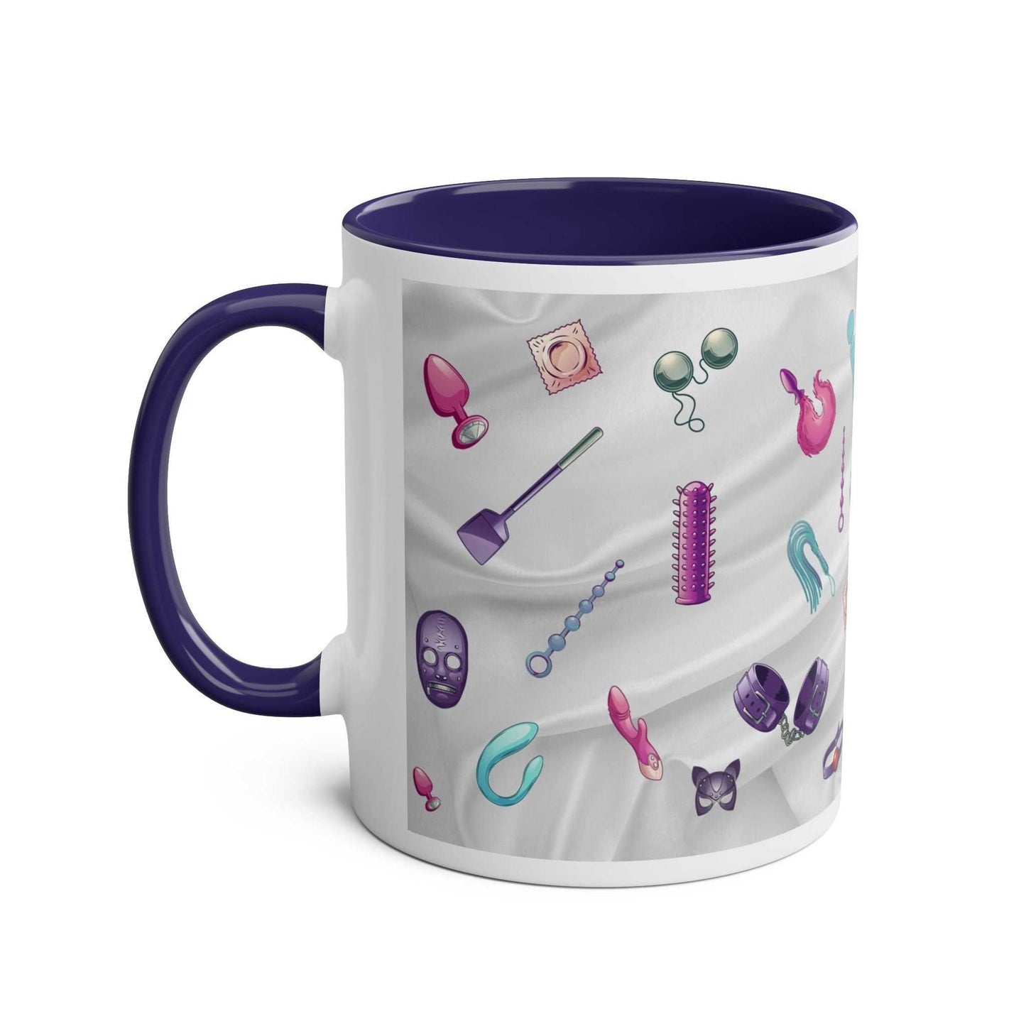 Fun Sex Toy Coffee Mug with playful design, 11oz ceramic, glossy finish, microwave and dishwasher safe.