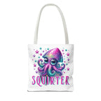 Cheeky Squirter Squid tote bag with durable spun polyester and colorful handles for daily use