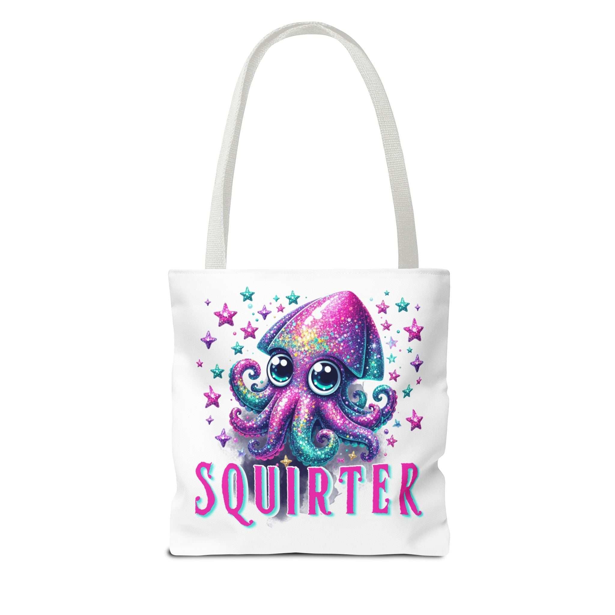 Cheeky Squirter Squid tote bag with durable spun polyester and colorful handles for daily use