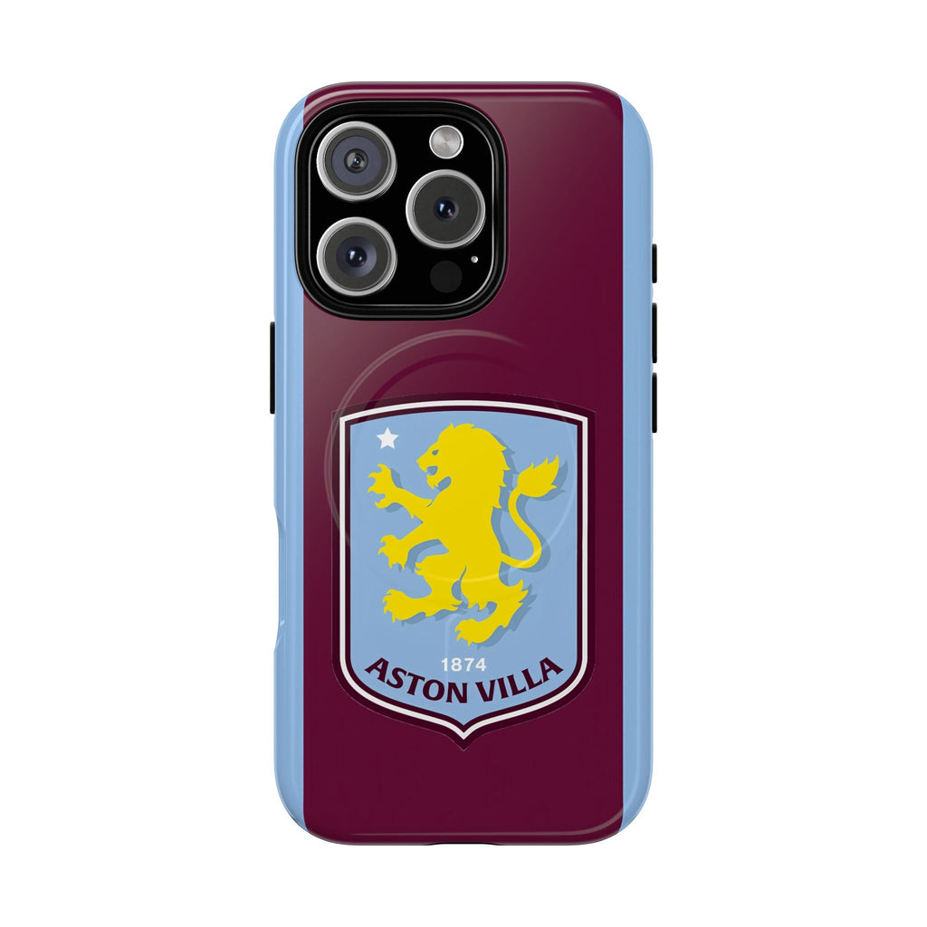 Aston Villa Magsafe iPhone Case with claret and blue colors and team crest, durable dual-layer protection, and MagSafe compatibility.