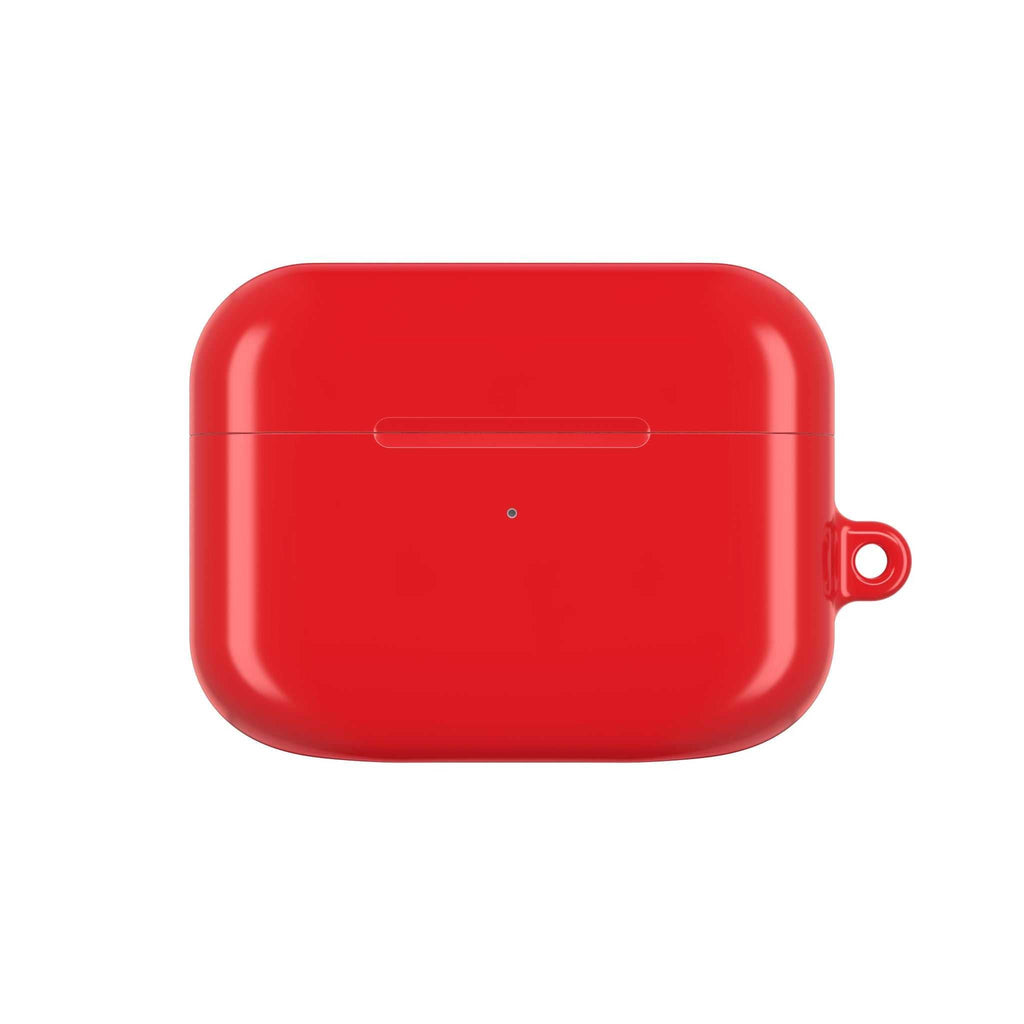 Red AirPods Pro protective case with glossy finish, durable hard shell, and wireless charging compatibility