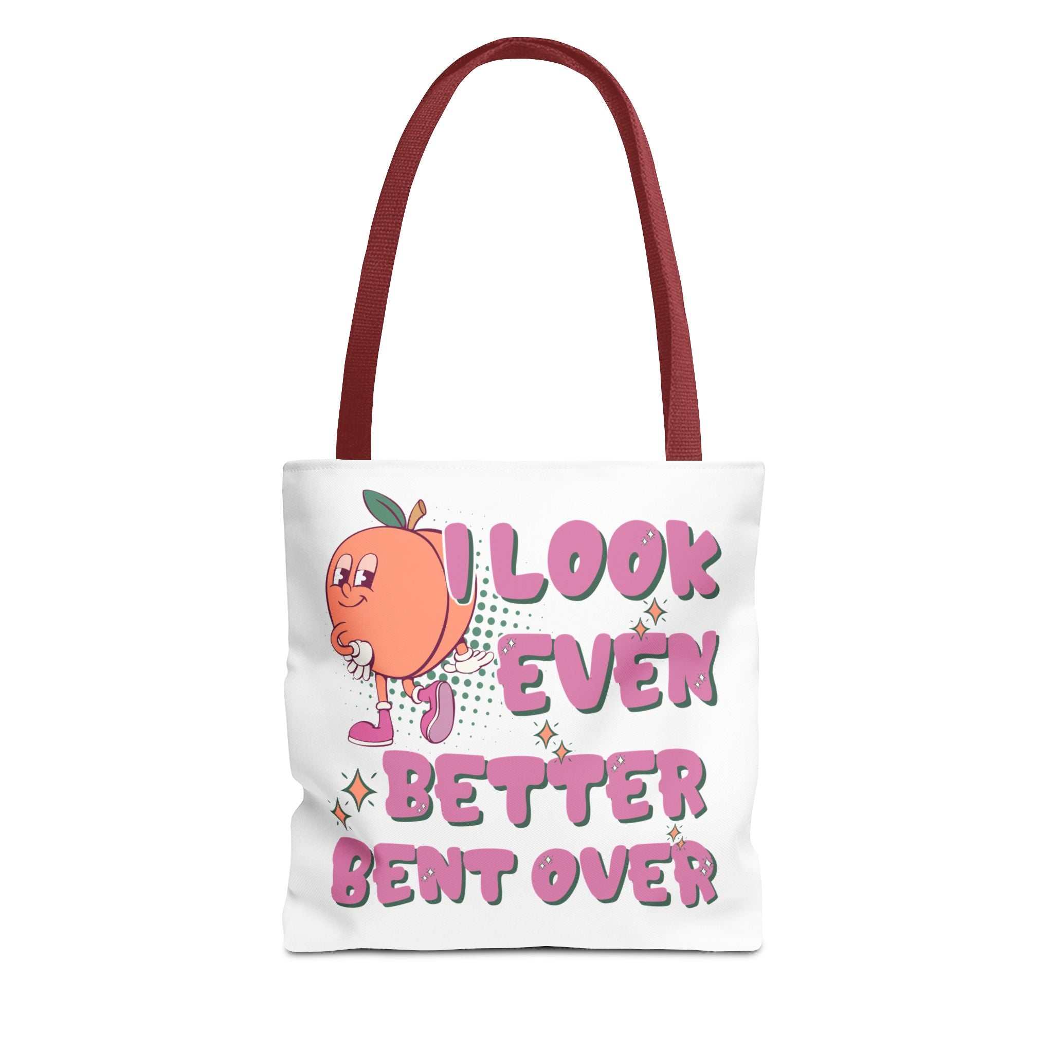 Even Better Bent Over Tote Bag with cheeky design and colorful handles