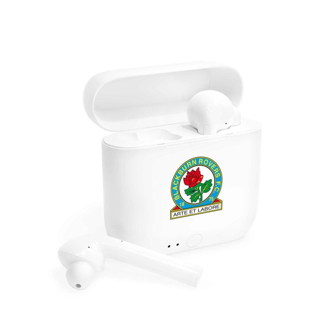 Blackburn Rovers Fc wireless earbuds with charging case and fan-inspired club crest design