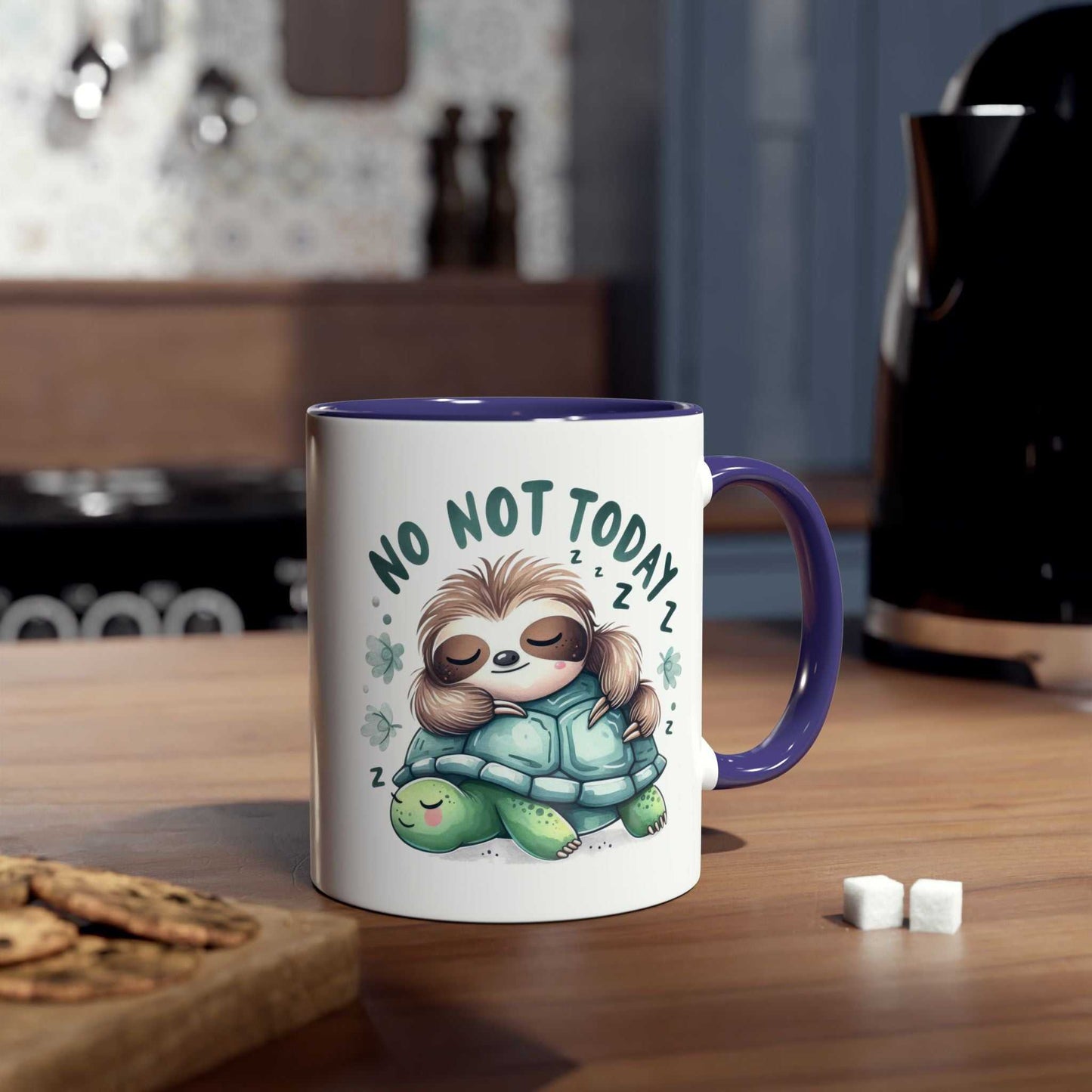 Cute sloth coffee mug with "No Not Today" design, 11oz ceramic, microwave and dishwasher safe.