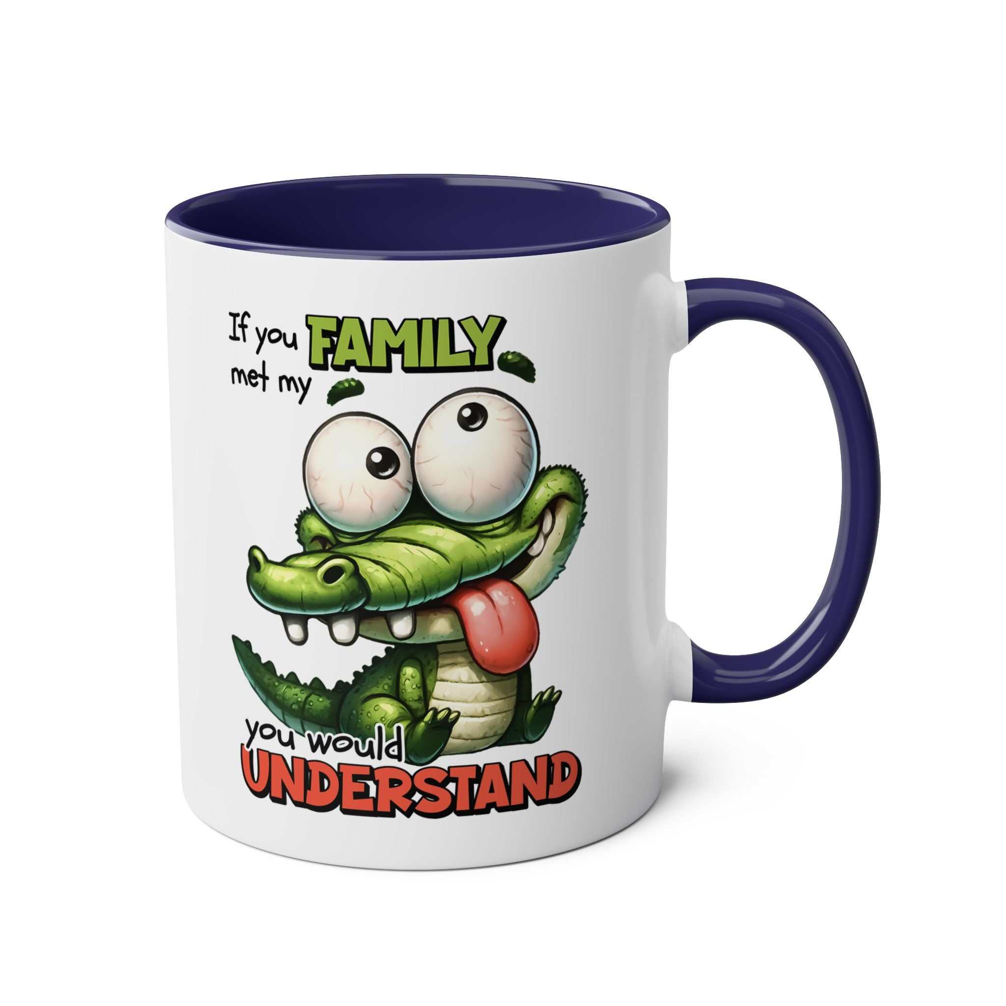 Quirky Family Coffee Mug with crocodile design, perfect for fun morning routines.