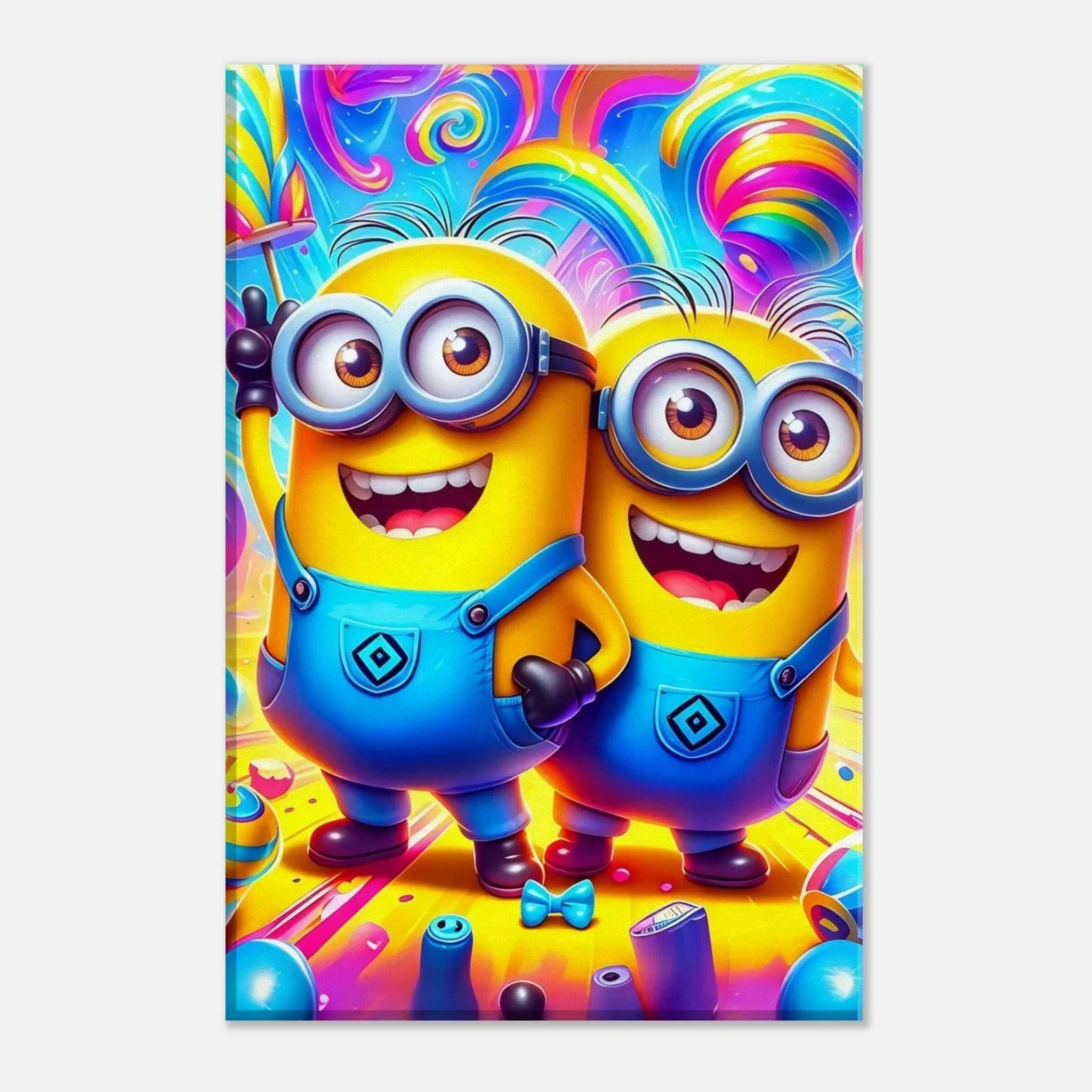 Minions Wall Canvas with vibrant colors, featuring playful yellow characters, perfect for kids' rooms.
