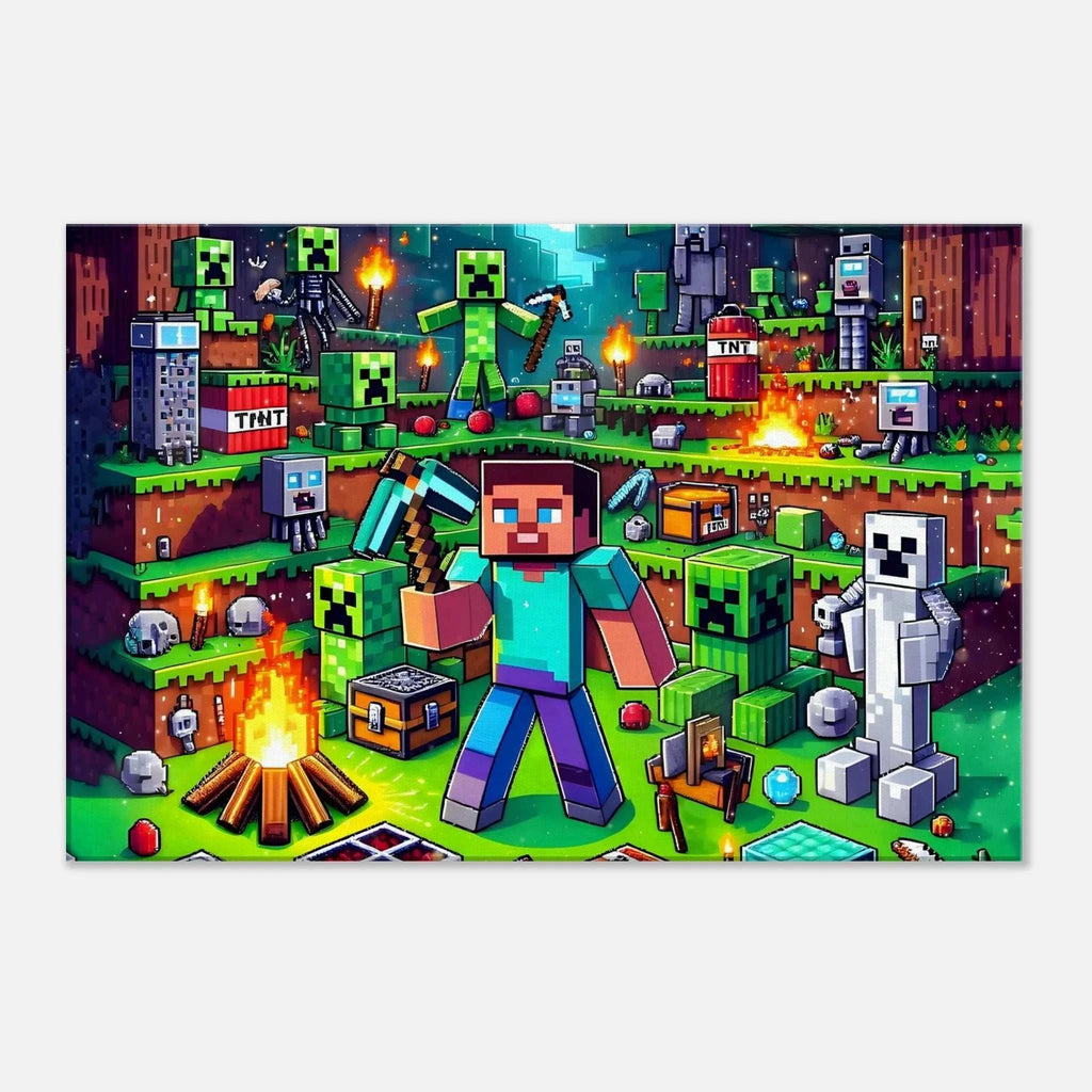 Minecraft Wall Canvas featuring vibrant game scenes and characters, perfect for decorating any room.
