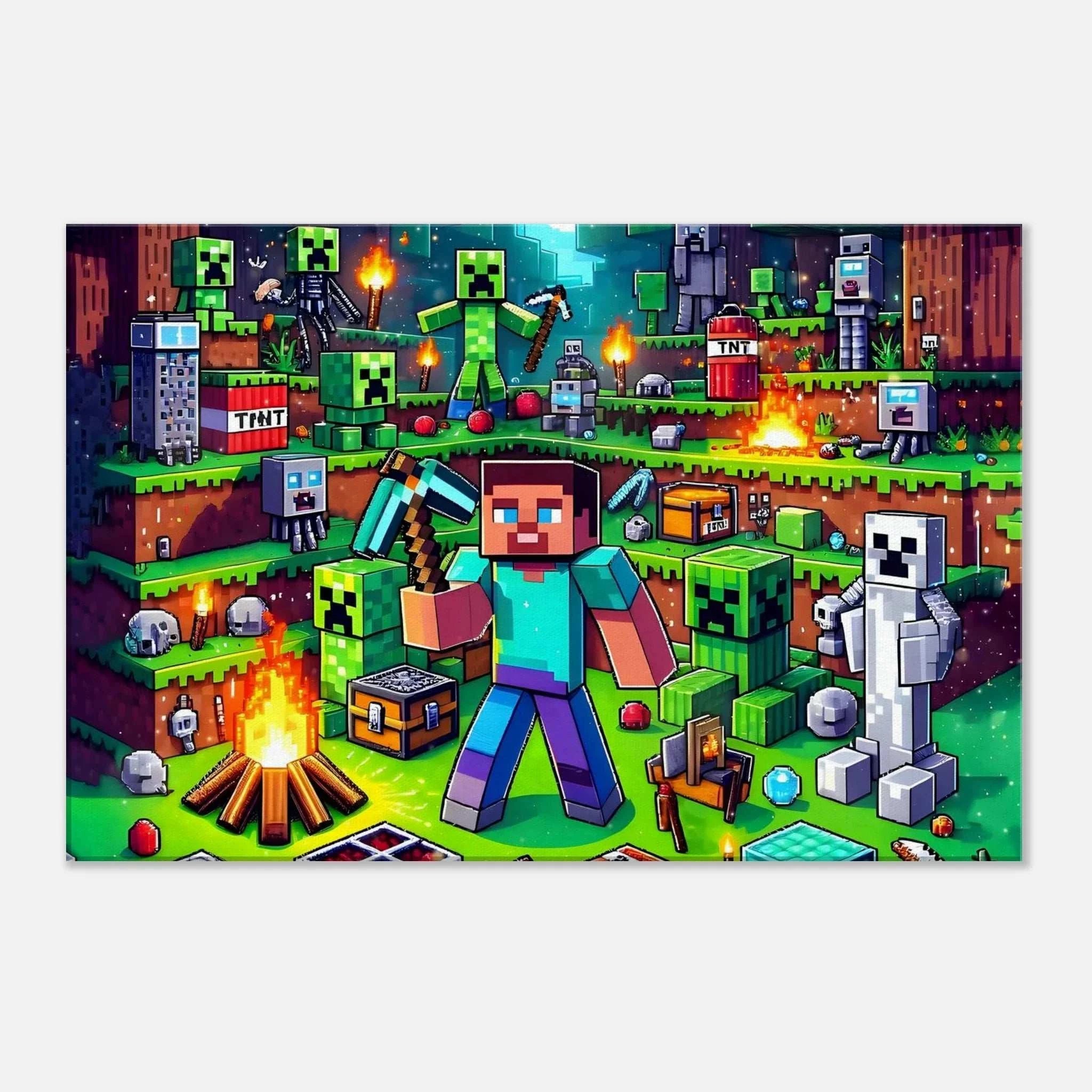 Minecraft Wall Canvas featuring vibrant game scenes and characters, perfect for decorating any room.