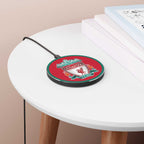 Liverpool FC Wireless Charger with red design, club crest, 10W fast charging, and durable aluminium casing for Qi-enabled phones