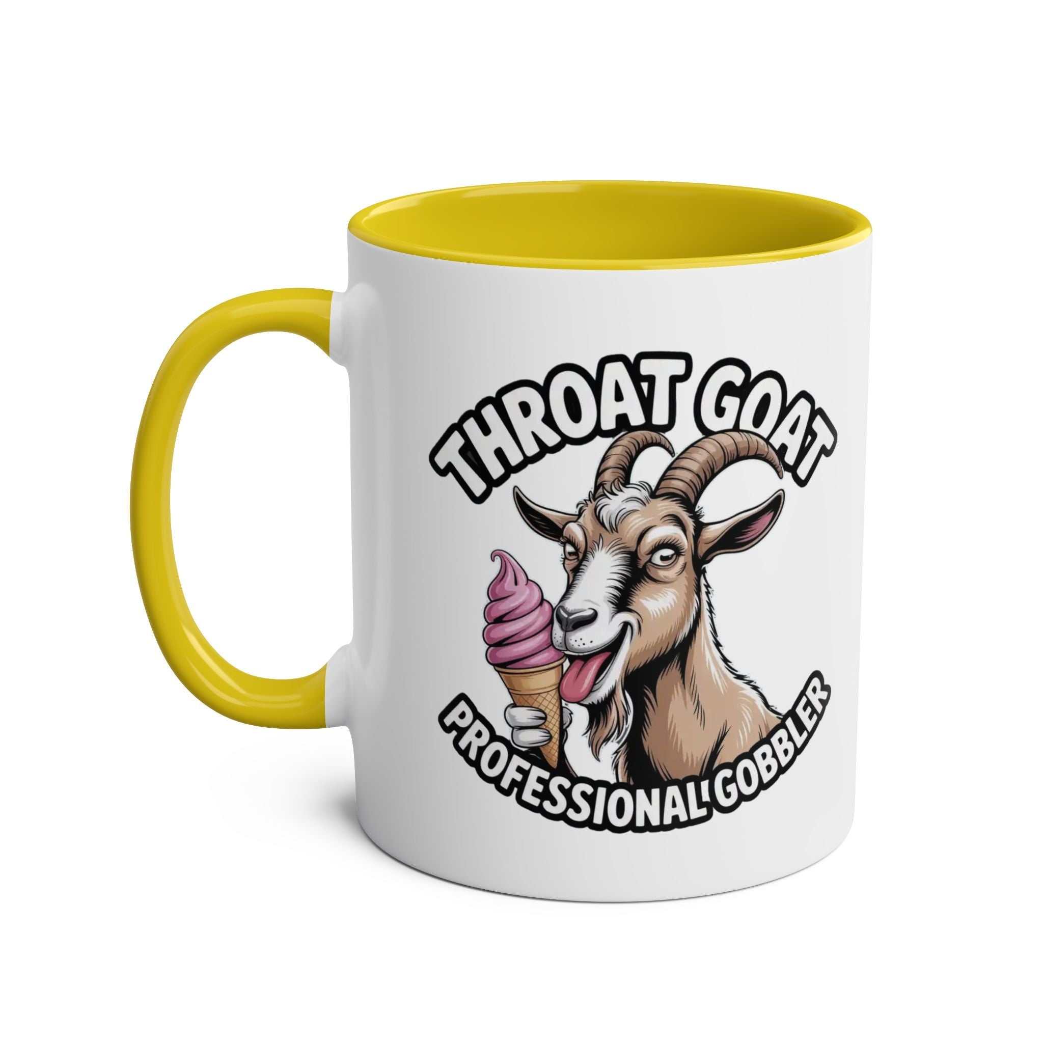 Throat Goat Mug with cheeky adult humor design on glossy ceramic coffee mug