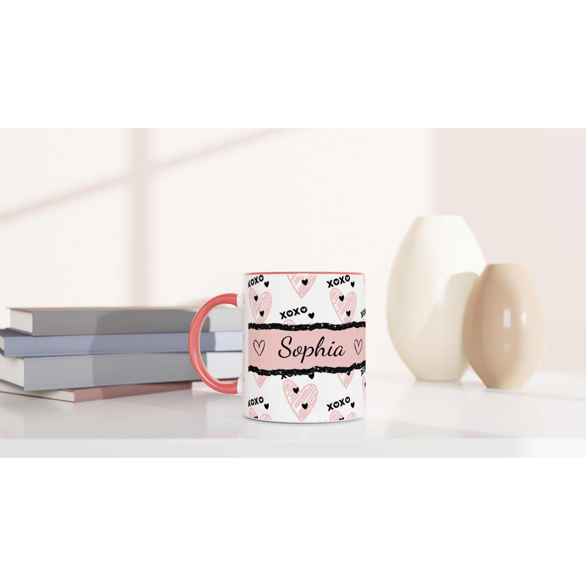 personalised cute Valentines Day mug with heartwarming design and pink accents