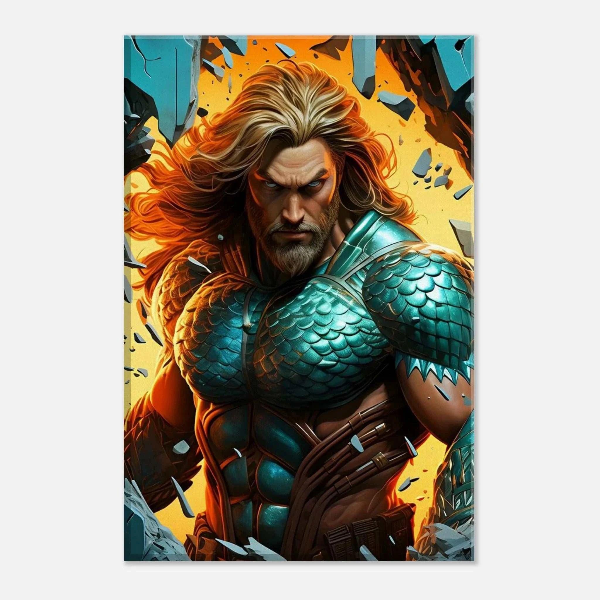 Aquaman wall canvas featuring vibrant artwork of ocean hero, ideal for adventurous decor.