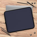 Deep Blue Laptop Sleeve neoprene protective cover with dual zipper on wooden desk
