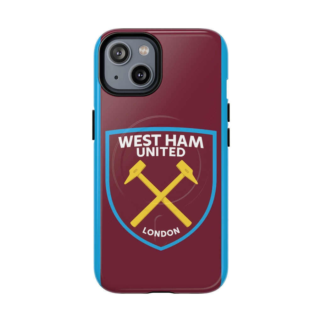 West Ham Utd MagSafe iPhone case with claret and blue colors and official-inspired crest, dual-layer protection and wireless charging compatible