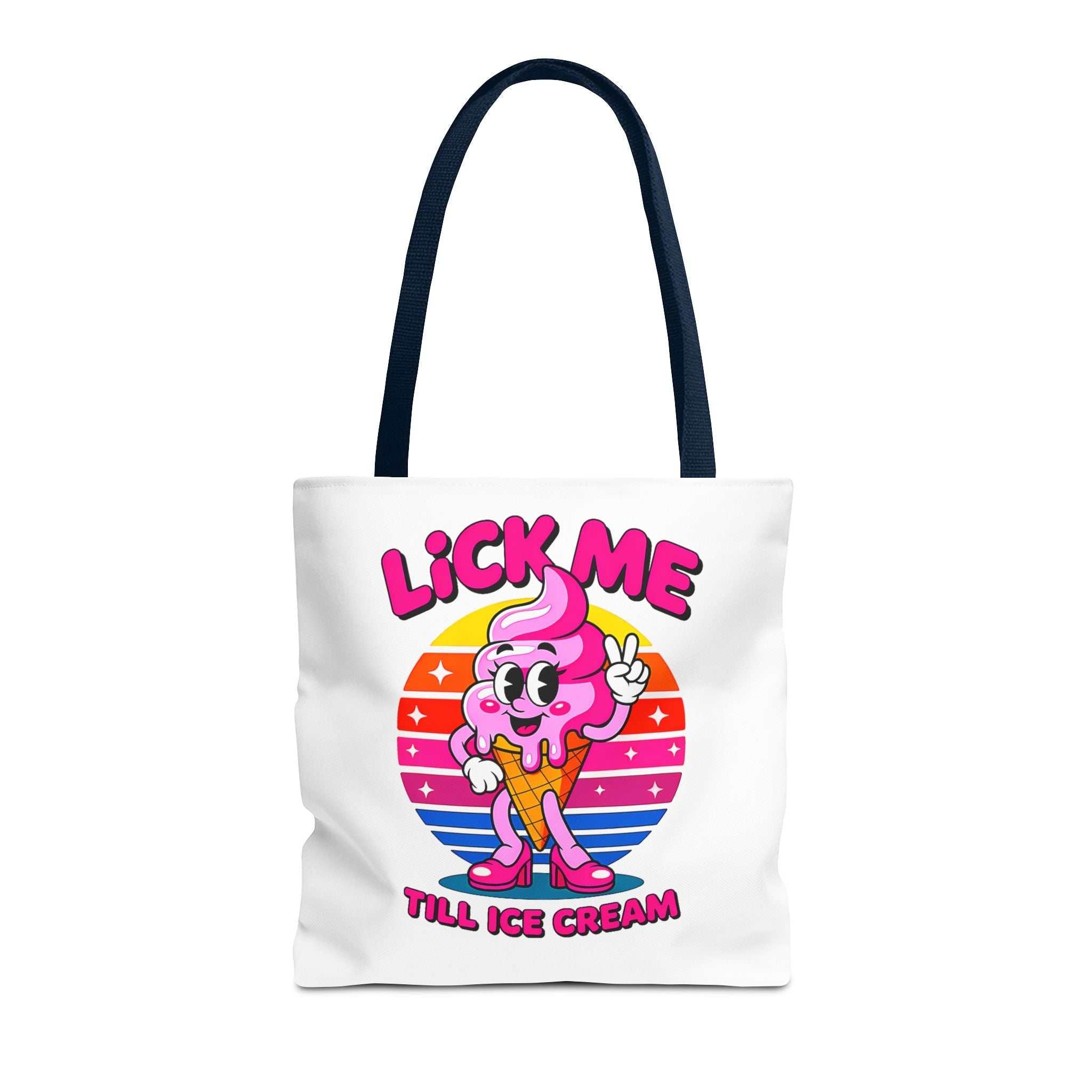 Cheeky Lick Me Till Ice Cream Tote Bag with colorful handles and durable design for everyday use