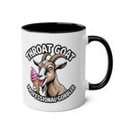 Throat Goat Mug ceramic coffee cup with cheeky adult humor design and glossy finish