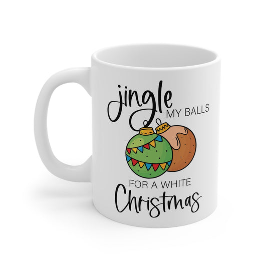 Cheeky Rude Christmas Mug with festive design, 11oz ceramic, glossy finish, microwave and dishwasher safe.