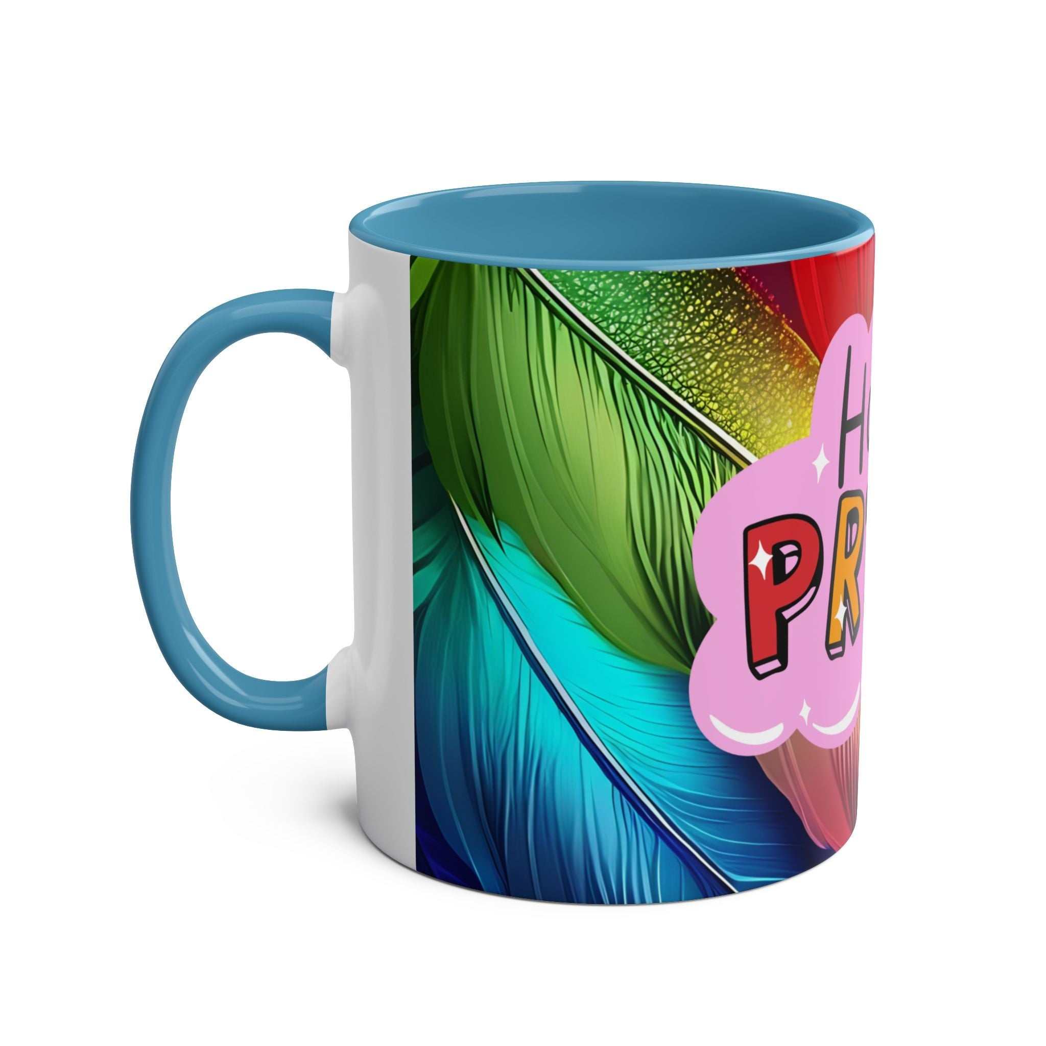 LGBTQ+ Pride Mug with vibrant rainbow design and glossy finish.