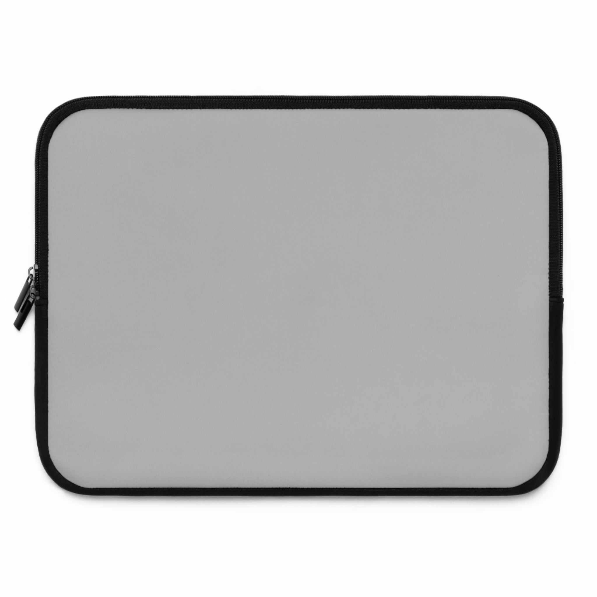 Silver laptop sleeve made of durable neoprene with soft foam lining and dual zipper closure
