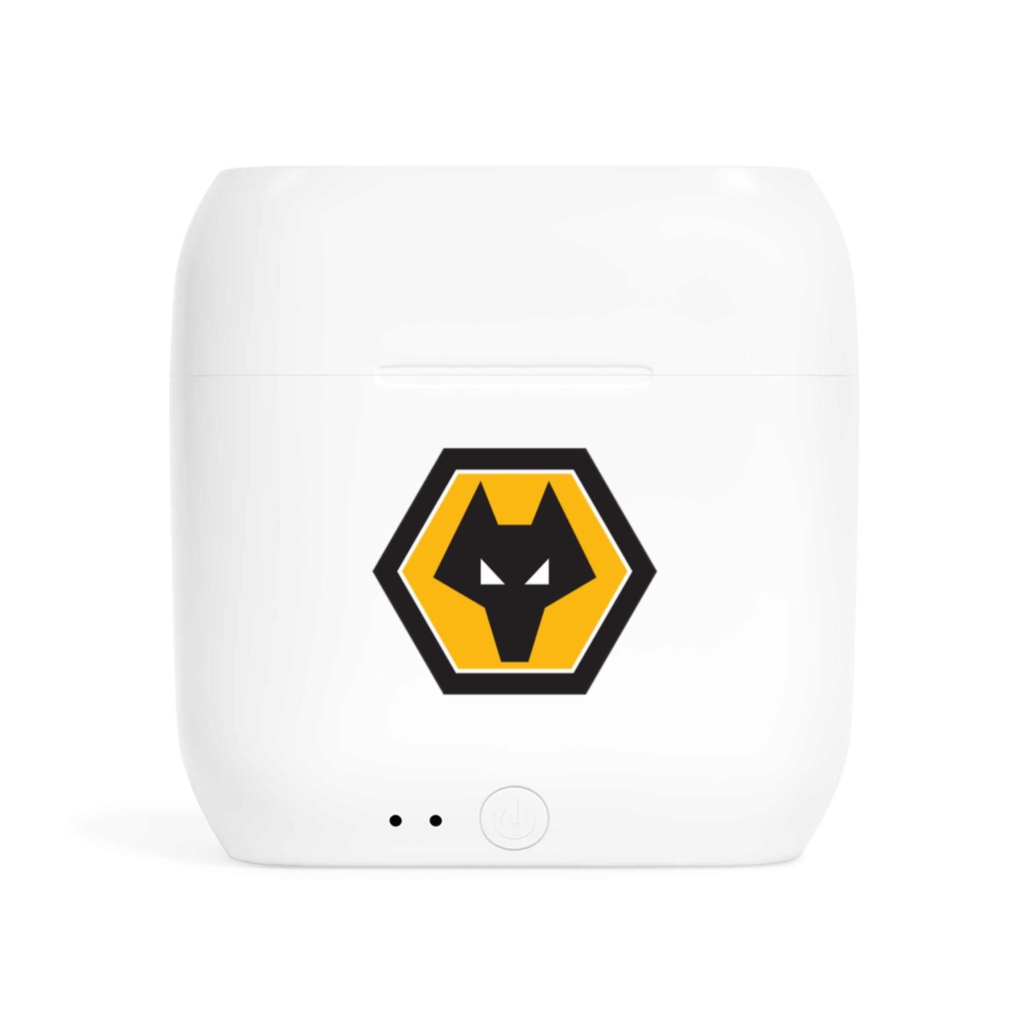 Wolves Fc wireless earbuds charging case with fan-inspired club crest design