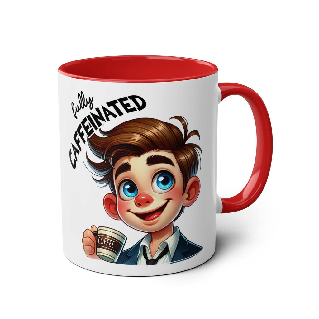 Fun Sarcastic Coffee Mug with character and "fully caffeinated" text