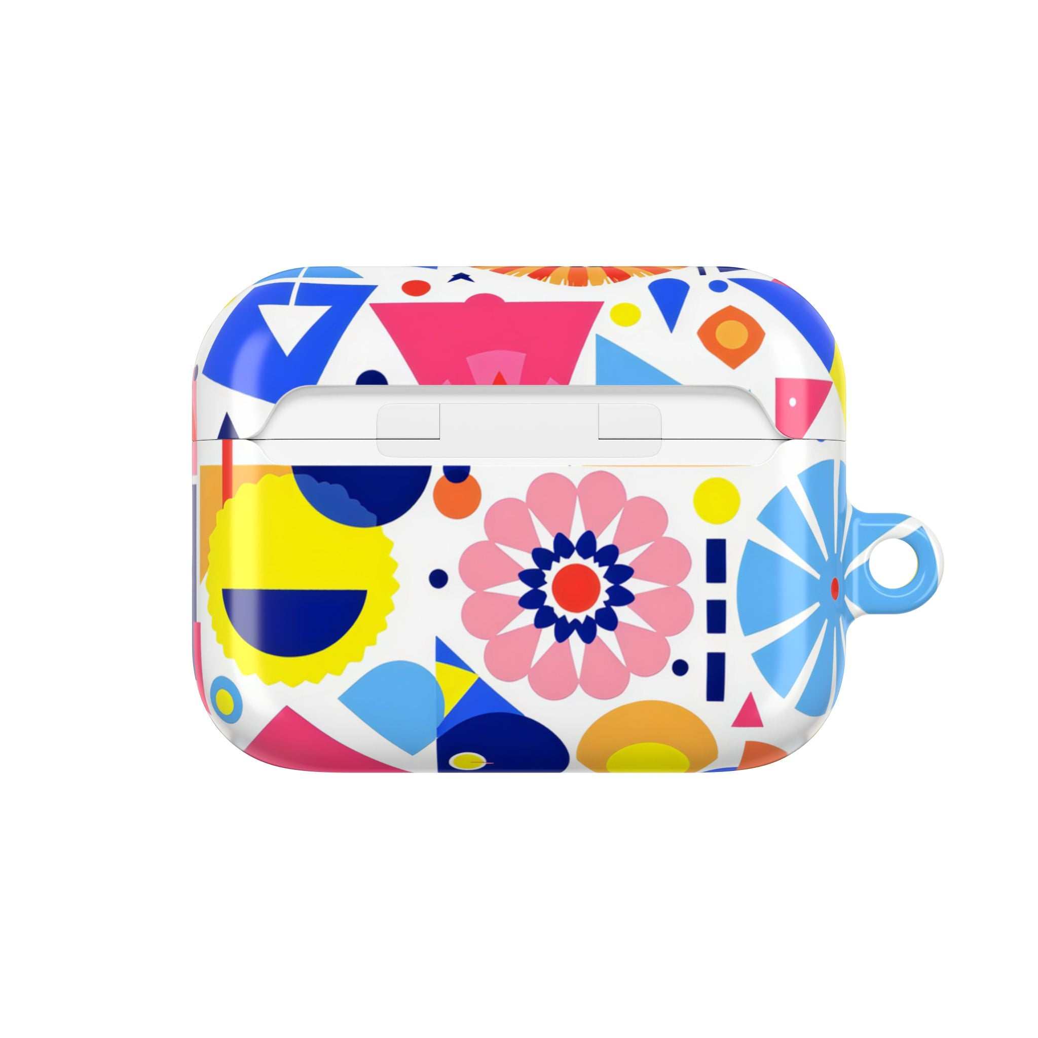 Bright geometric print hard shell protective case for AirPods and AirPods Pro with vibrant colors and glossy finish