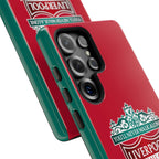 Liverpool FC magnetic shockproof Samsung Galaxy case in red with dual-layer protection and wireless charging compatibility