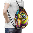 Minion Hulk drawstring bag with vibrant superhero design, lightweight polyester, and reinforced corners for kids.