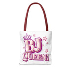 BJ Queen Tote Bag with cheeky design, durable spun polyester, multiple sizes and handle colors