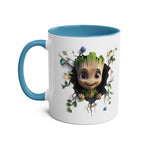 Baby Groot themed coffee mug with playful design and blue interior.