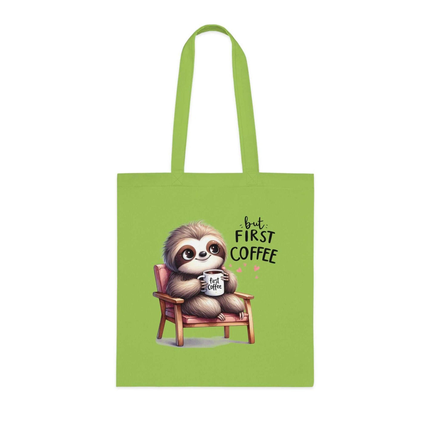 Cotton tote bag with cute sloth design, perfect for sloth lovers.