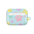 Pastel doggy paw patterned protective AirPods case with vibrant colors and glossy finish
