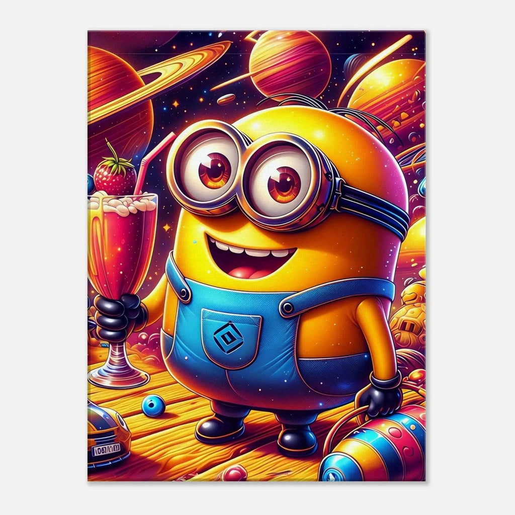 Minions wall canvas featuring vibrant colors and playful characters in space theme.