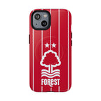 Nottingham Forest MagSafe iPhone case in red with white club crest and stripes, dual-layer protective design, and MagSafe compatibility
