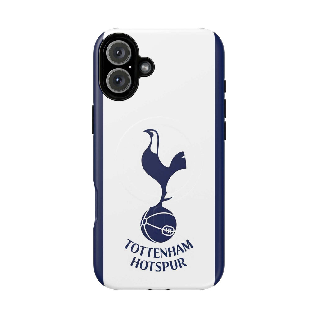 Tottenham FC MagSafe iPhone case with navy and white colors and Spurs crest, durable dual-layer protection, MagSafe compatible.