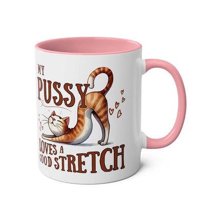 Cheeky Fun Coffee Mug with cat design, playful and humorous. Available in 7 colors, 11oz ceramic, microwave and dishwasher safe.