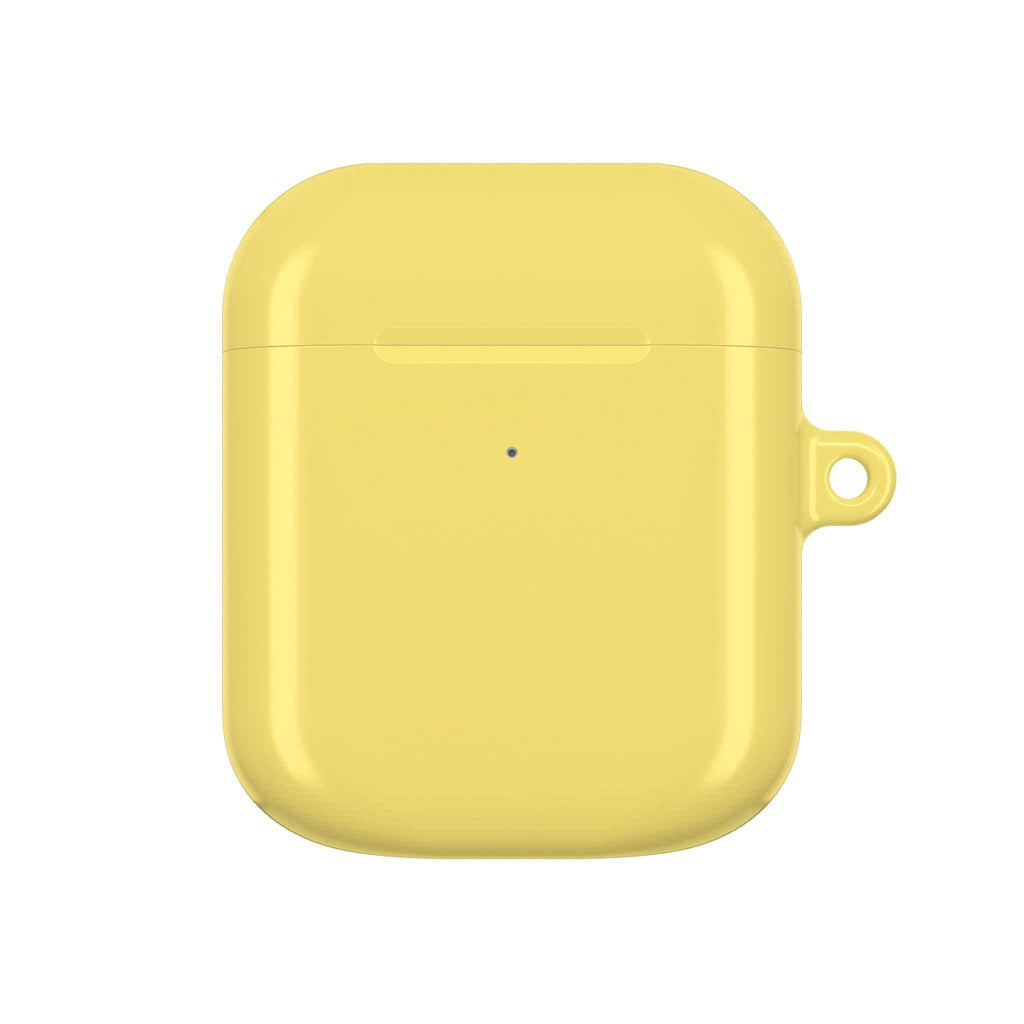 Lemon yellow hard shell protective case for Apple AirPods and AirPods Pro with glossy finish and wireless charging compatibility