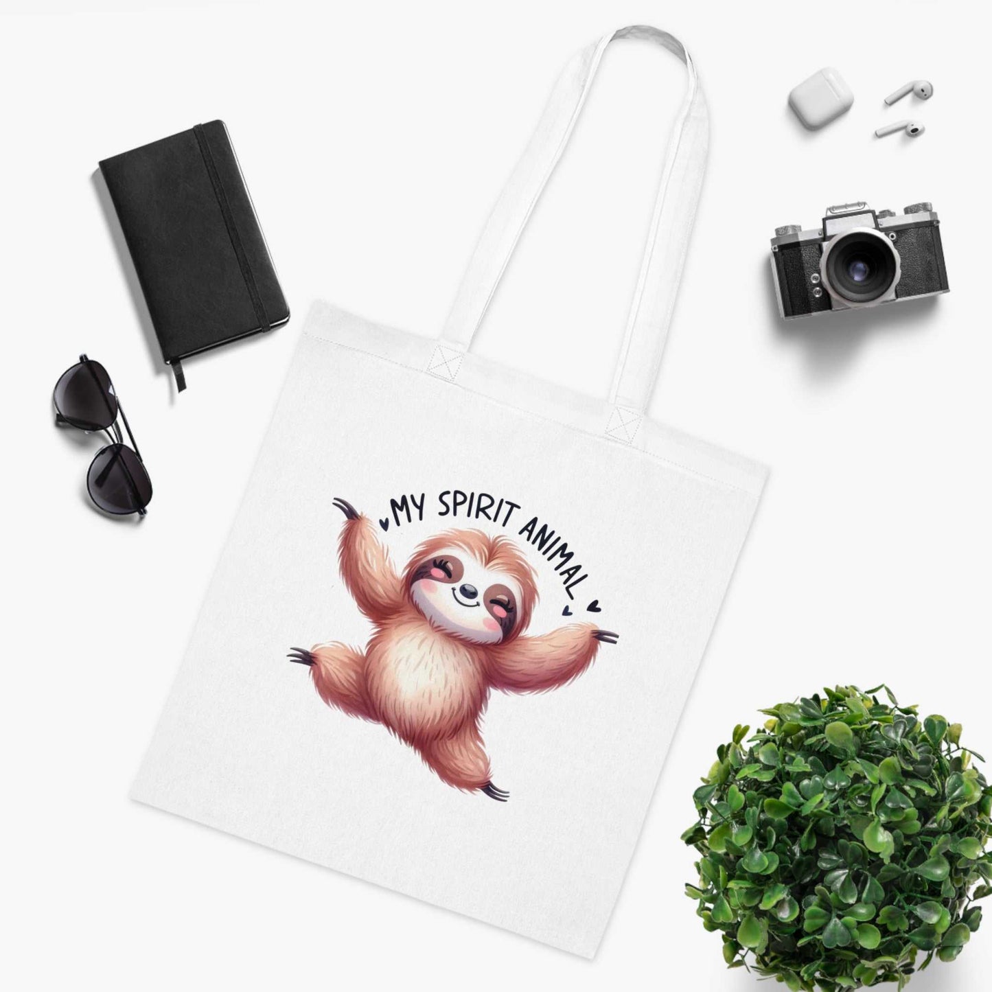 Cute sloth cotton tote bag with vibrant design, perfect for daily use and gifting.