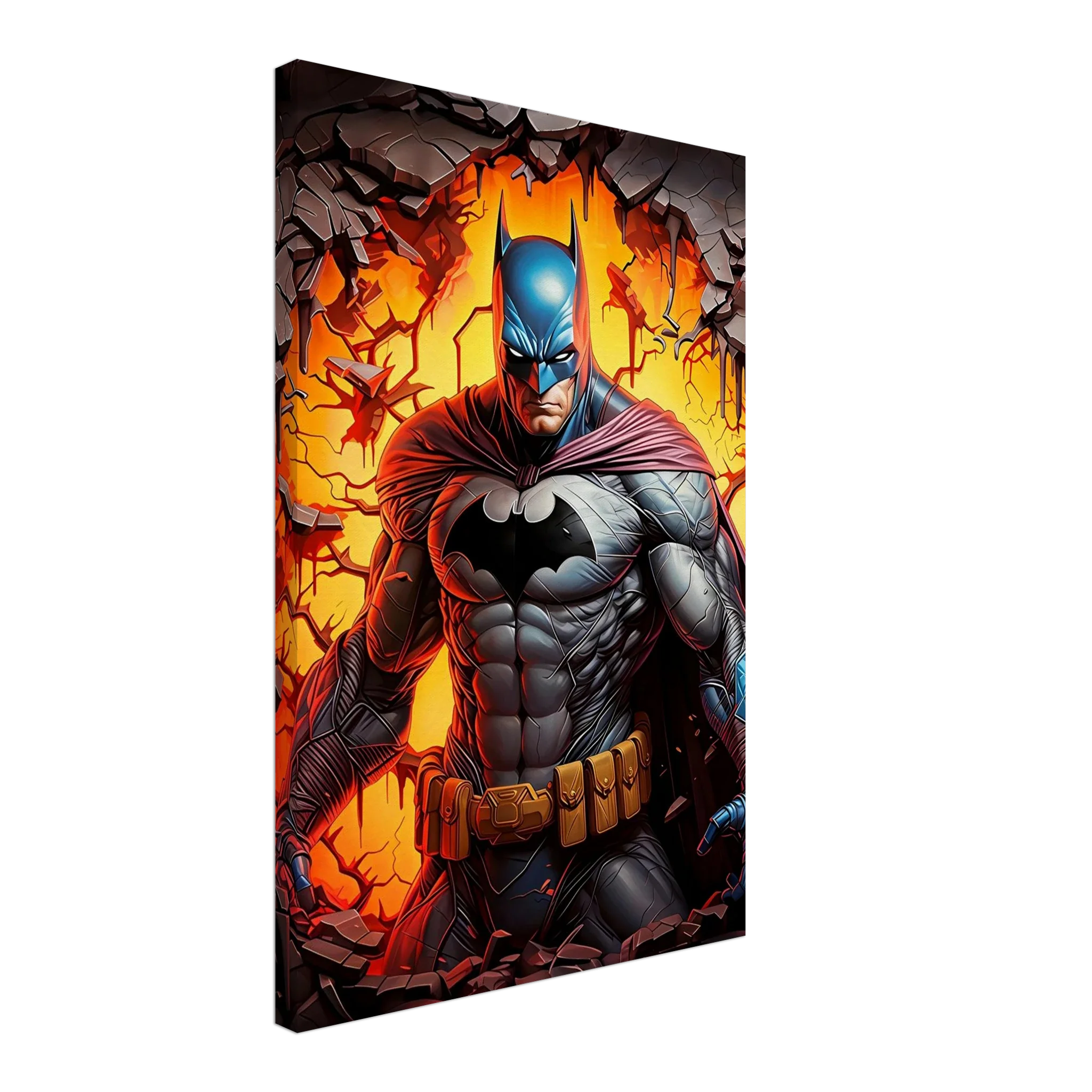 Batman wall canvas with vibrant colors, showcasing Gotham’s protector.