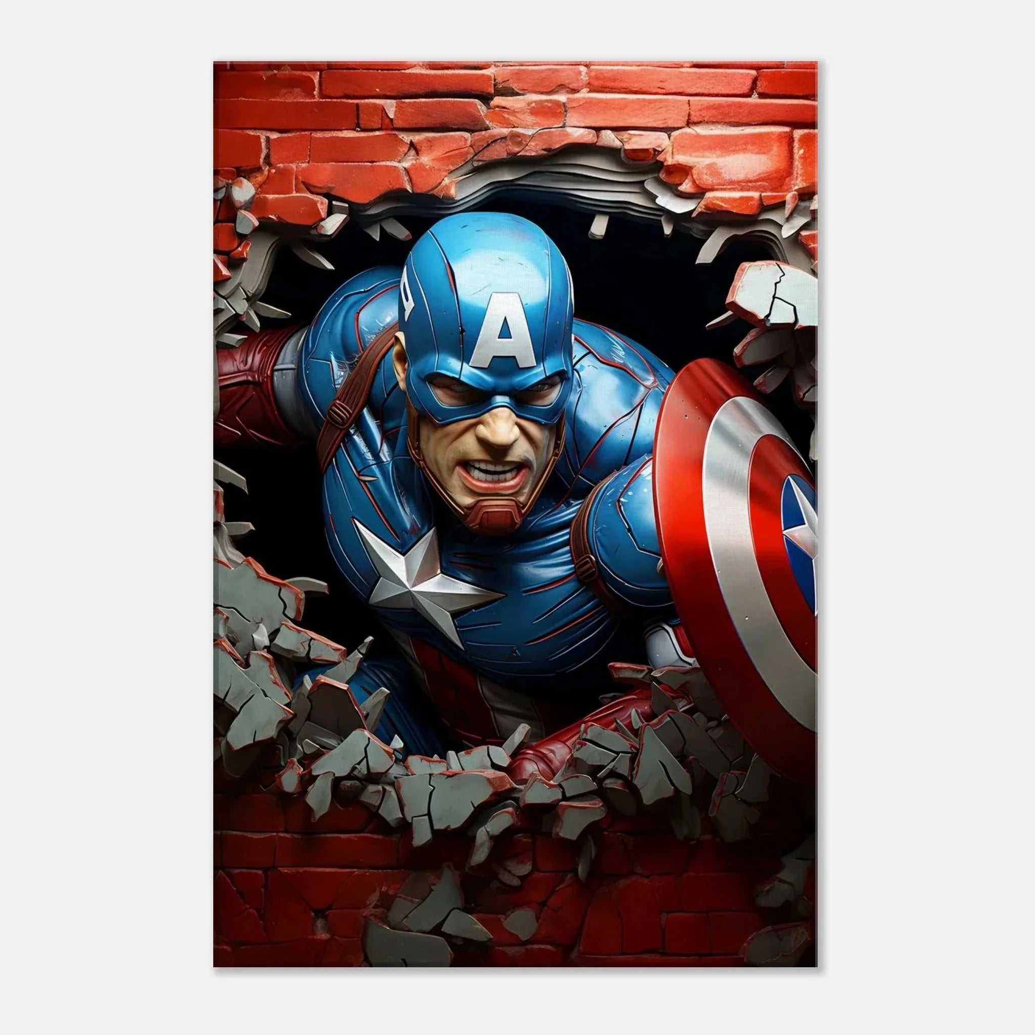 Captain America Wall Canvas featuring bold superhero artwork with vibrant colors.